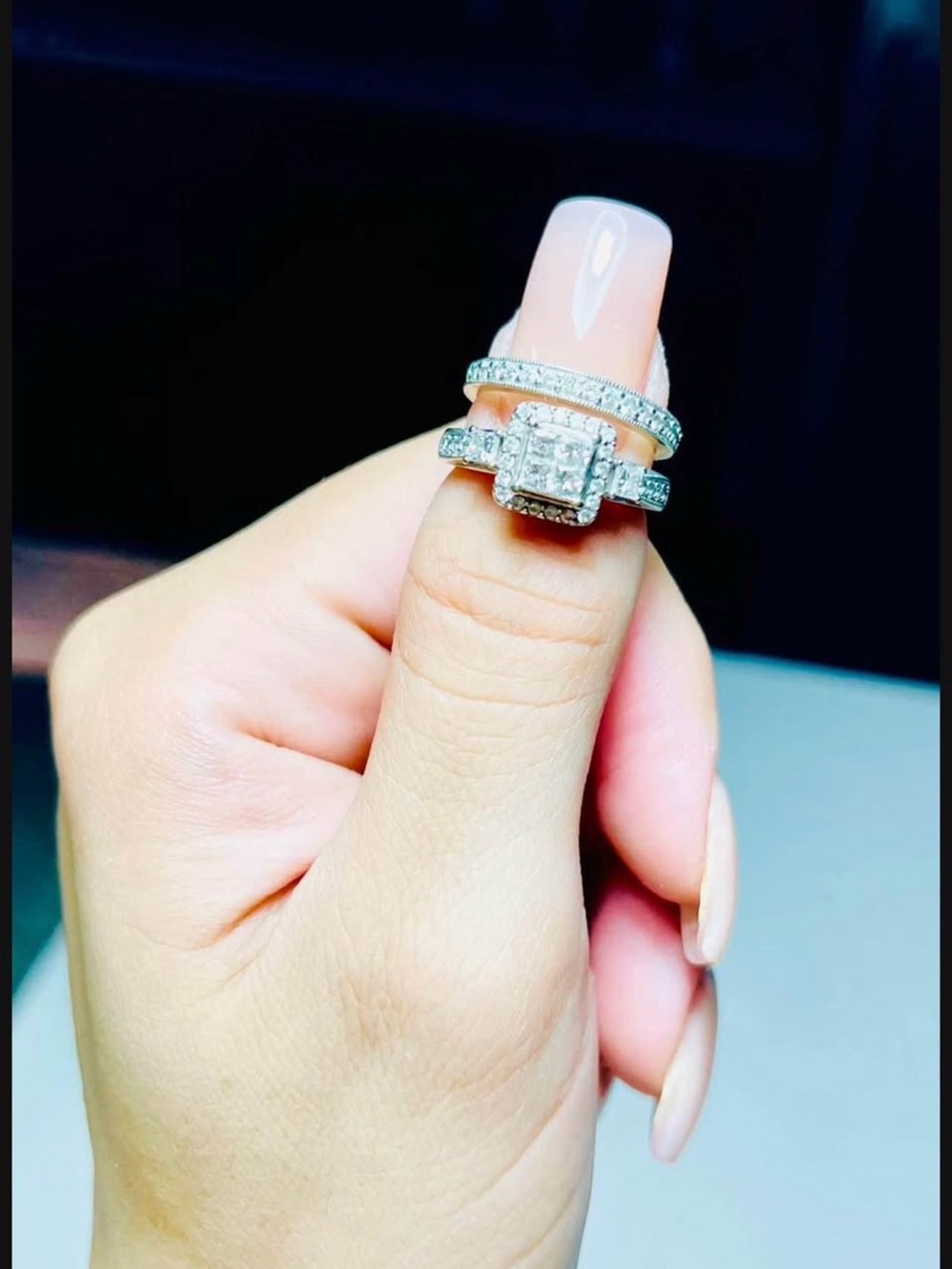 Zales White Gold Diamond Bridal Ring Set - White